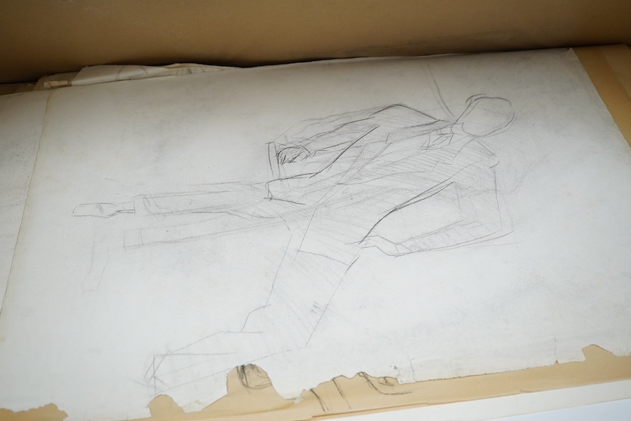 A large folio of mostly sketches, figural, architectural etc, several signed 'Antonin', largest 84 x 55cm. Condition - varies